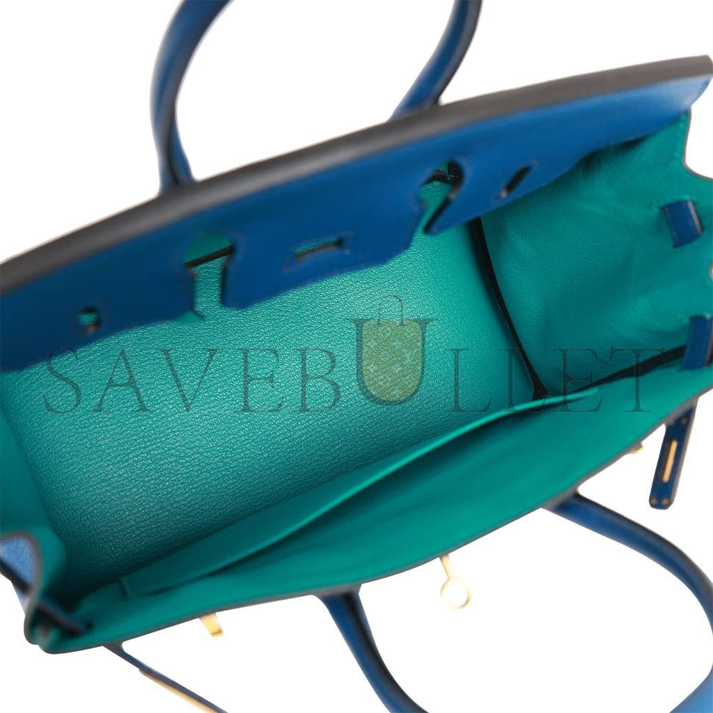 H**mes special order (hss) birkin 25 bleu saphir and vert vertigo chevre brushed gold hardware handmade (25.cm)