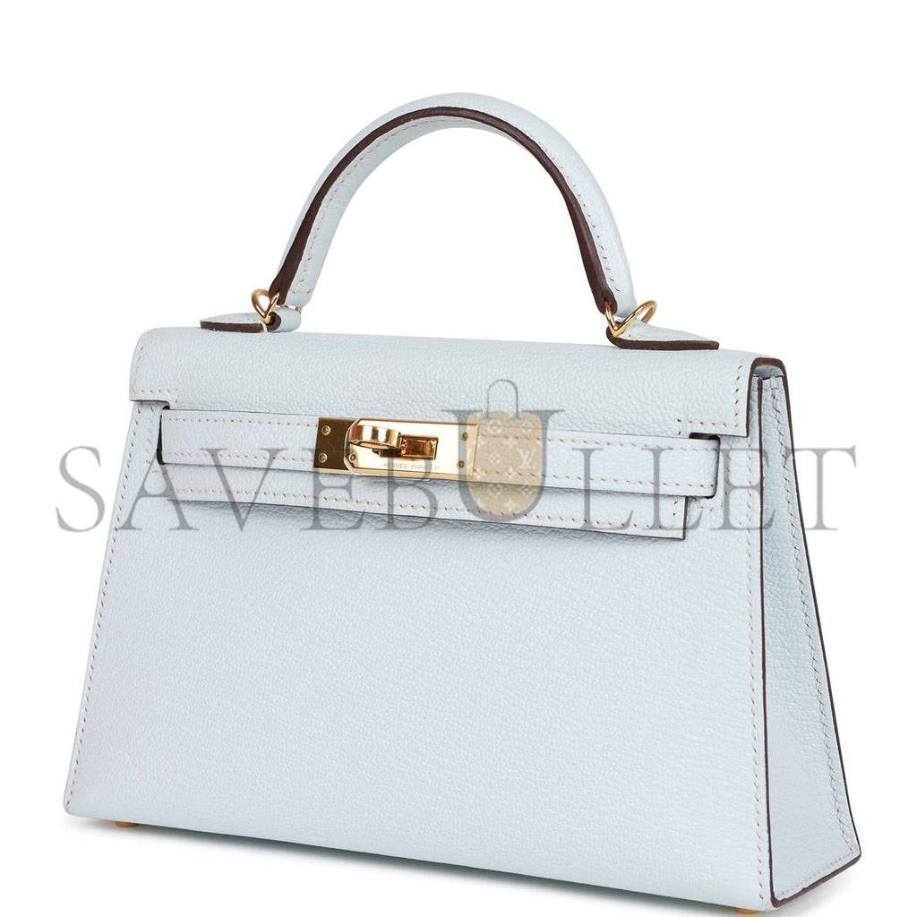 H**mes mini H**mes kelly sellier 20 bleu brume chevre gold hardware (19*12*5.5cm)