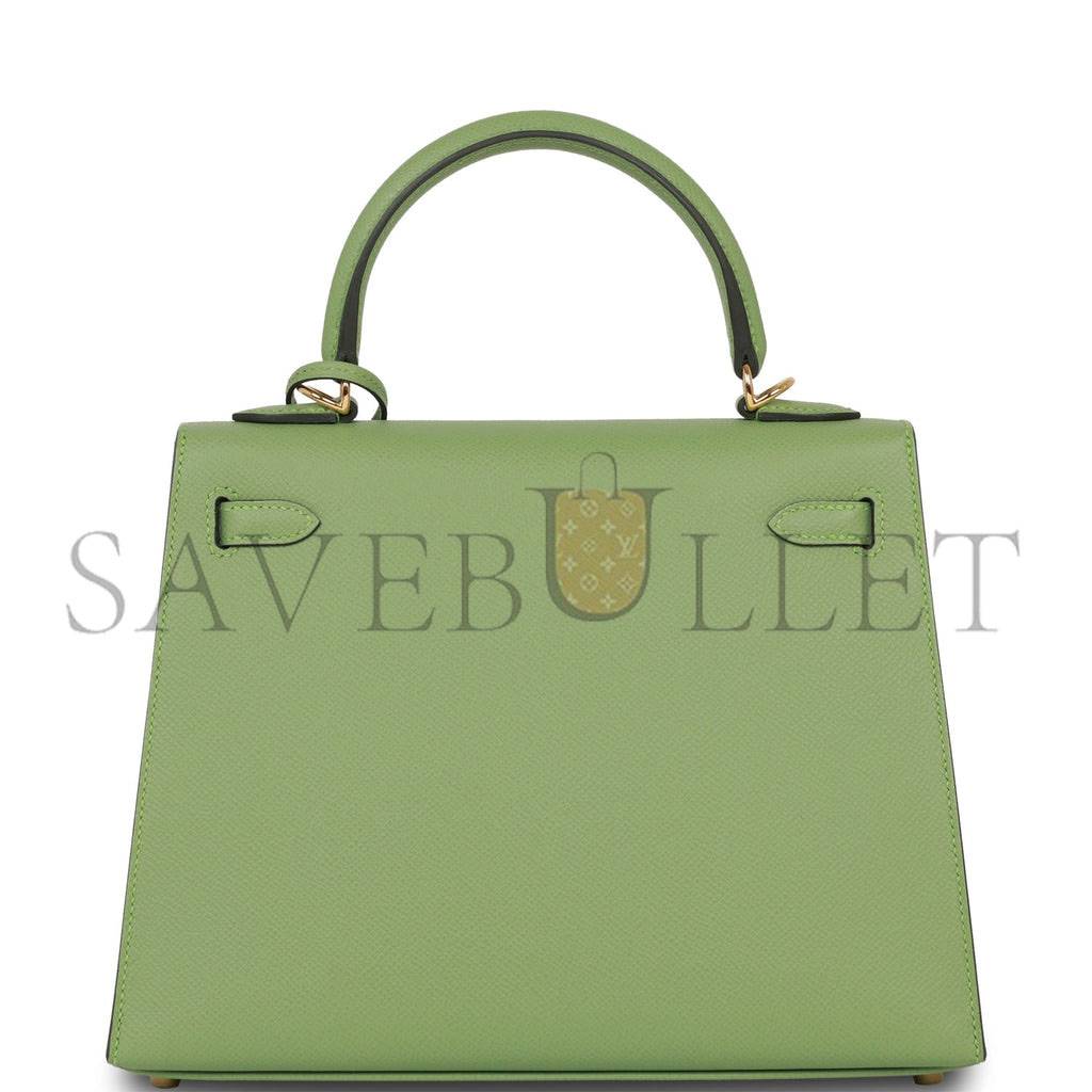 H**mes kelly sellier 25 vert criquet epsom gold hardware handmade (25*17*7cm)