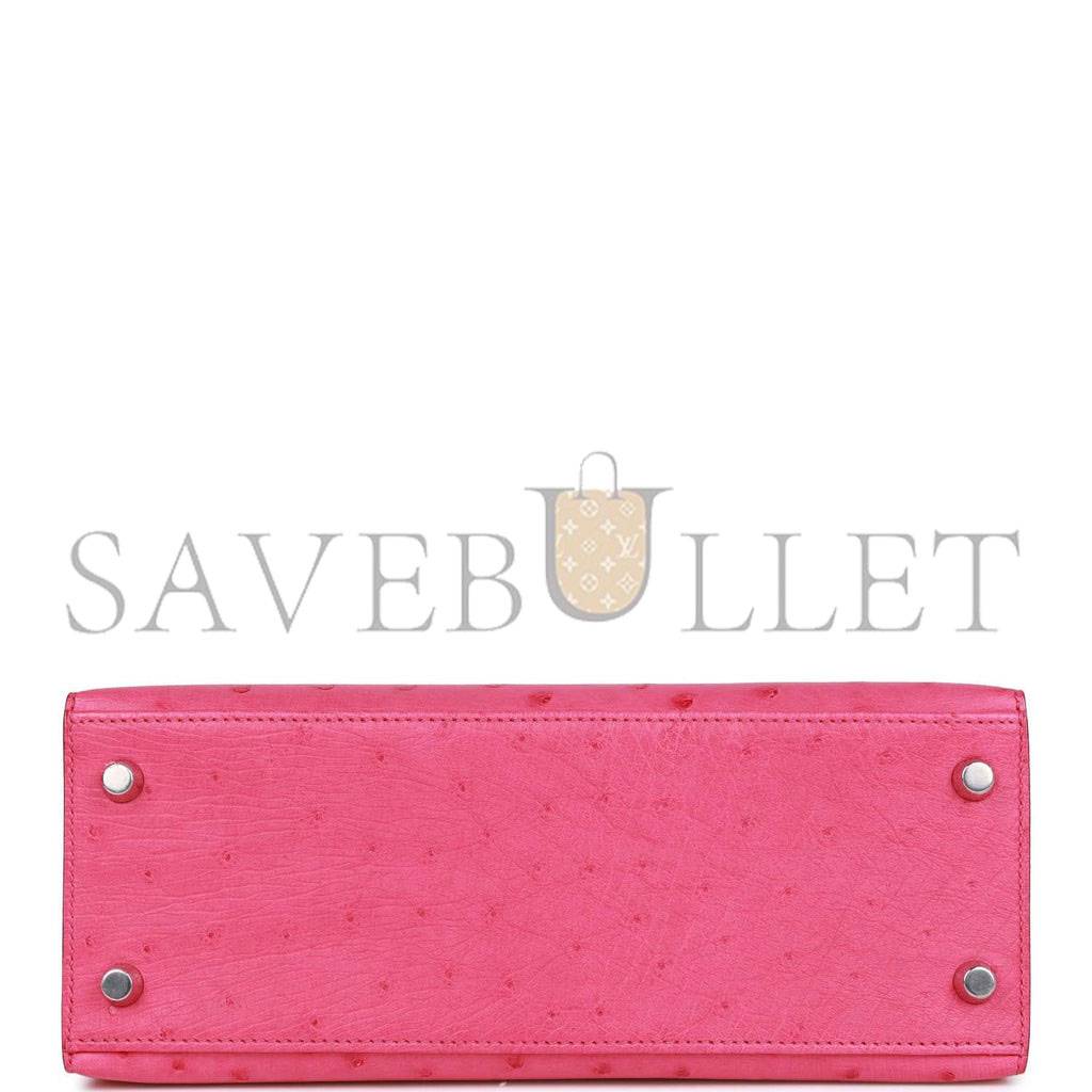 H**mes special order (hss) kelly sellier 25 rose tyrien verso ostrich palladium hardware handmade (25*17*7cm)