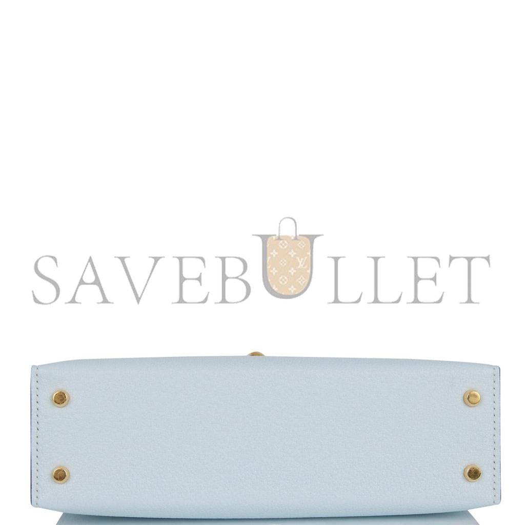 H**mes mini kelly sellier 20 bleu brume chevre gold hardware (19*12*5.5cm)