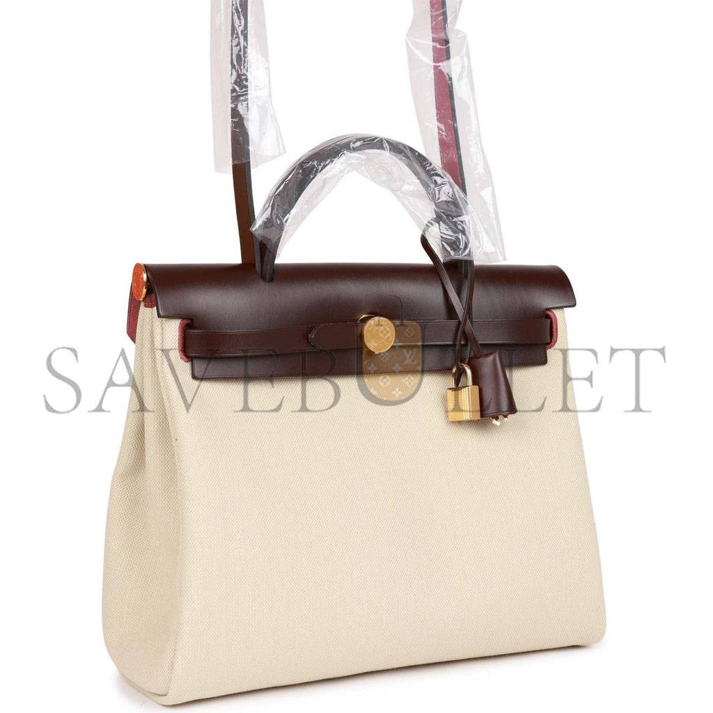 H**mes herbag zip pm 31 beton toile h berline rouge sellier hunter gold hardware (30*27*11cm)