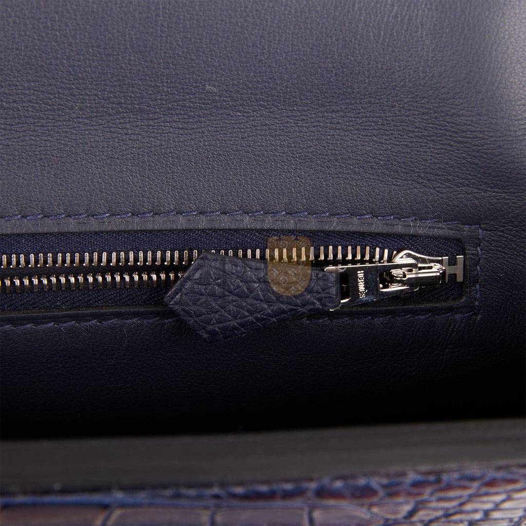 H**mes 2424 bag 29 bleu nuit alligator and togo touch palladium hardware (29*24*15cm)