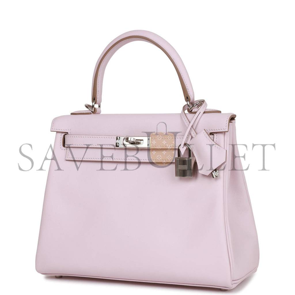 H**mes kelly retourne 25 mauve pale swift palladium hardware handmade(25*17*7cm)