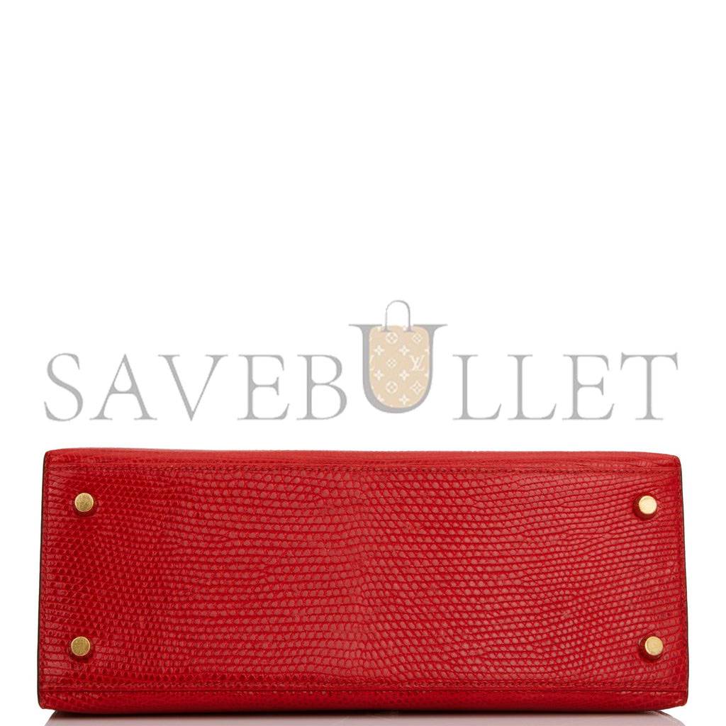 H**mes kelly sellier 28 rouge vif lizard niloticus gold hardware (28*22*10cm)