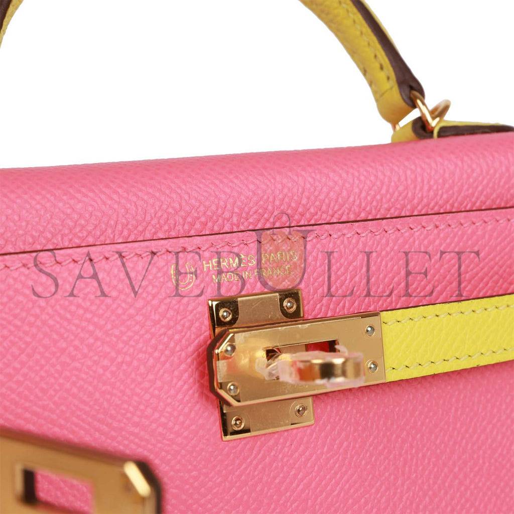 H**mes special order (hss) kelly mini sellier 20 rose azalee and lime epsom gold hardware (19*12*5.5cm)