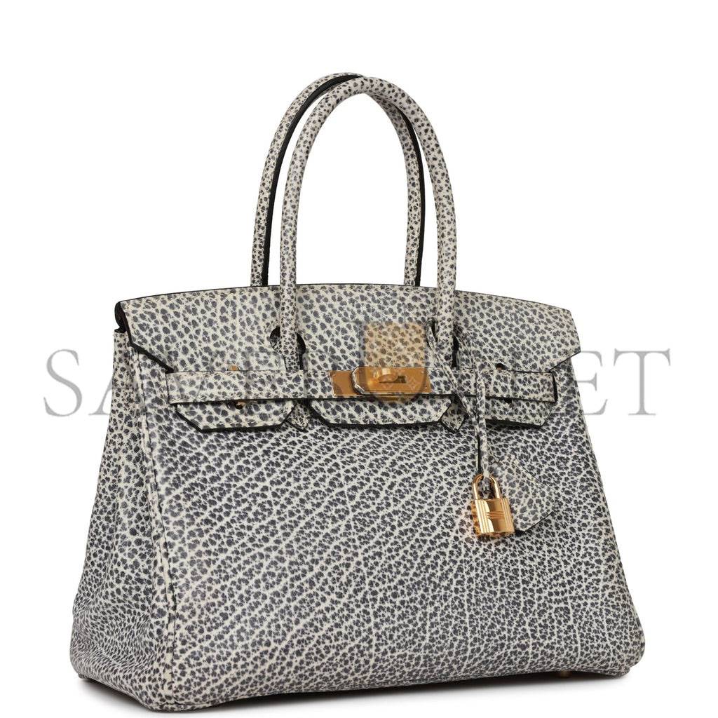 H**mes vintage H**mes birkin 30 white dalmatian buffalo gold hardware (30*22*16cm)