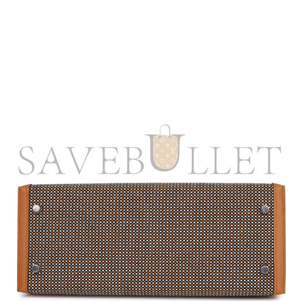 H**mes quadrille kelly sellier 28 sesame toile and swift palladium hardware (28*21*12cm)