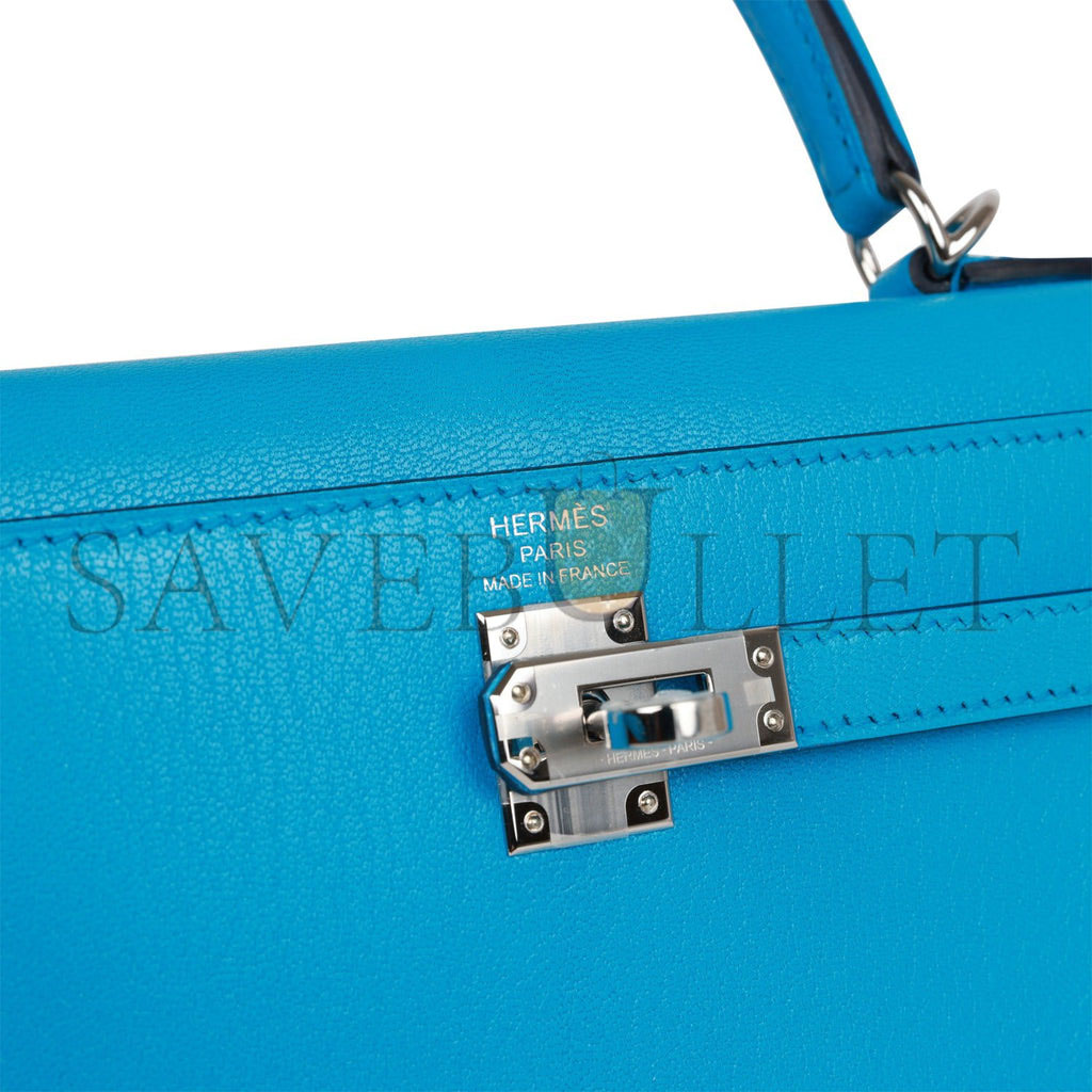 H**mes kelly sellier 25 bleu frida chevre palladium hardware (25*17*7cm)