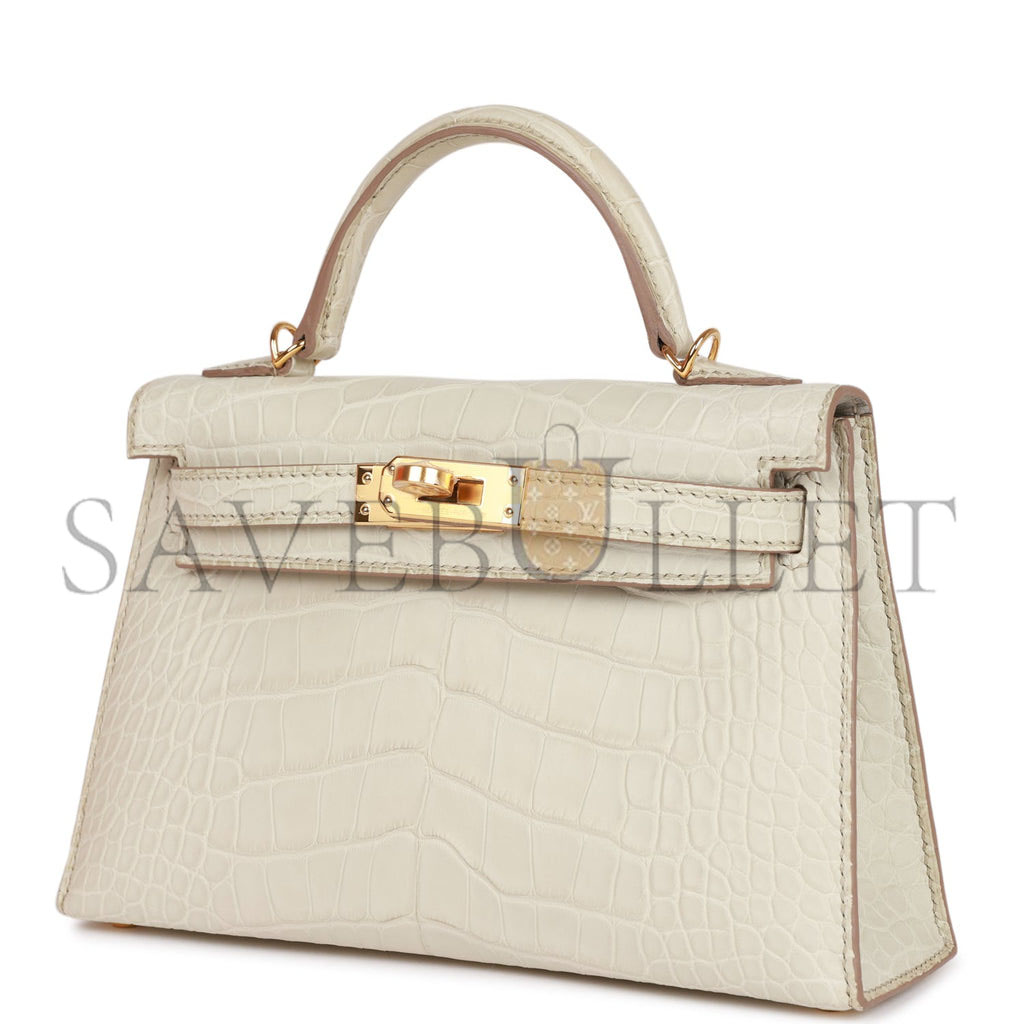 H**mes mini kelly sellier 20cm beton matte alligator gold hardware (19*12*5.5cm)