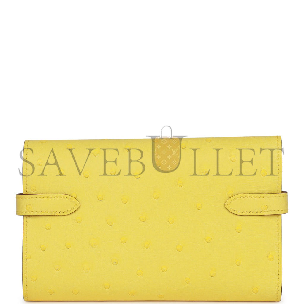 H**mes medium kelly depliant wallet jaune citron ostrich palladium hardware (15*10*3cm)