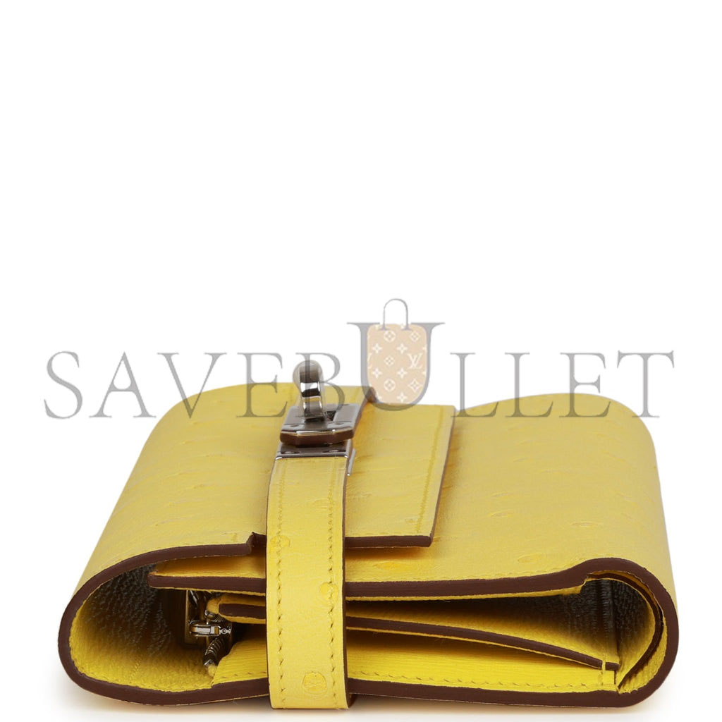 H**mes medium kelly depliant wallet jaune citron ostrich palladium hardware (15*10*3cm)