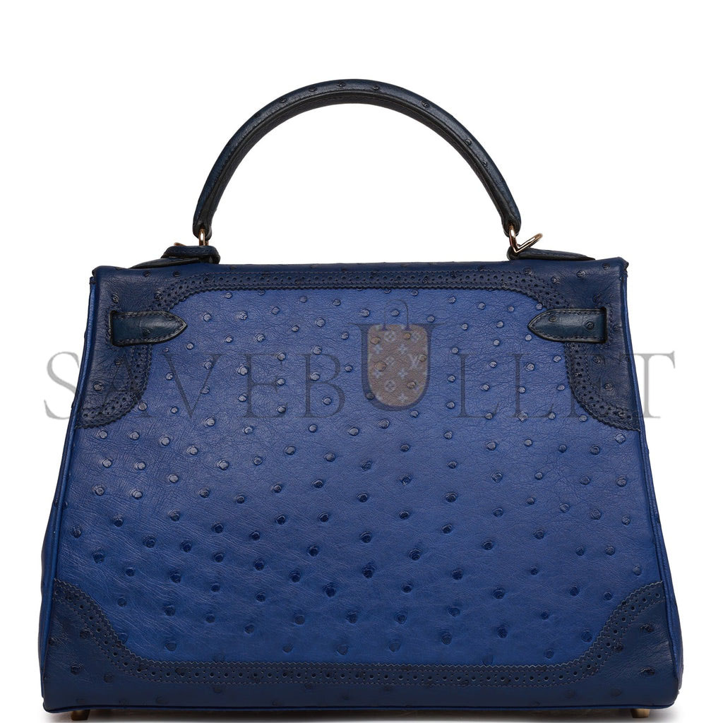 H**mes ghillies kelly retourne 32 bleu saphir, bleu iris and bleu de malte ostrich permabrass hardware (32cm)