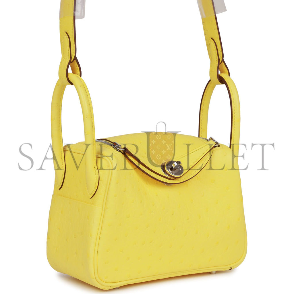 H**mes mini lindy jaune citron ostrich palladium hardware (19*12.5*9)