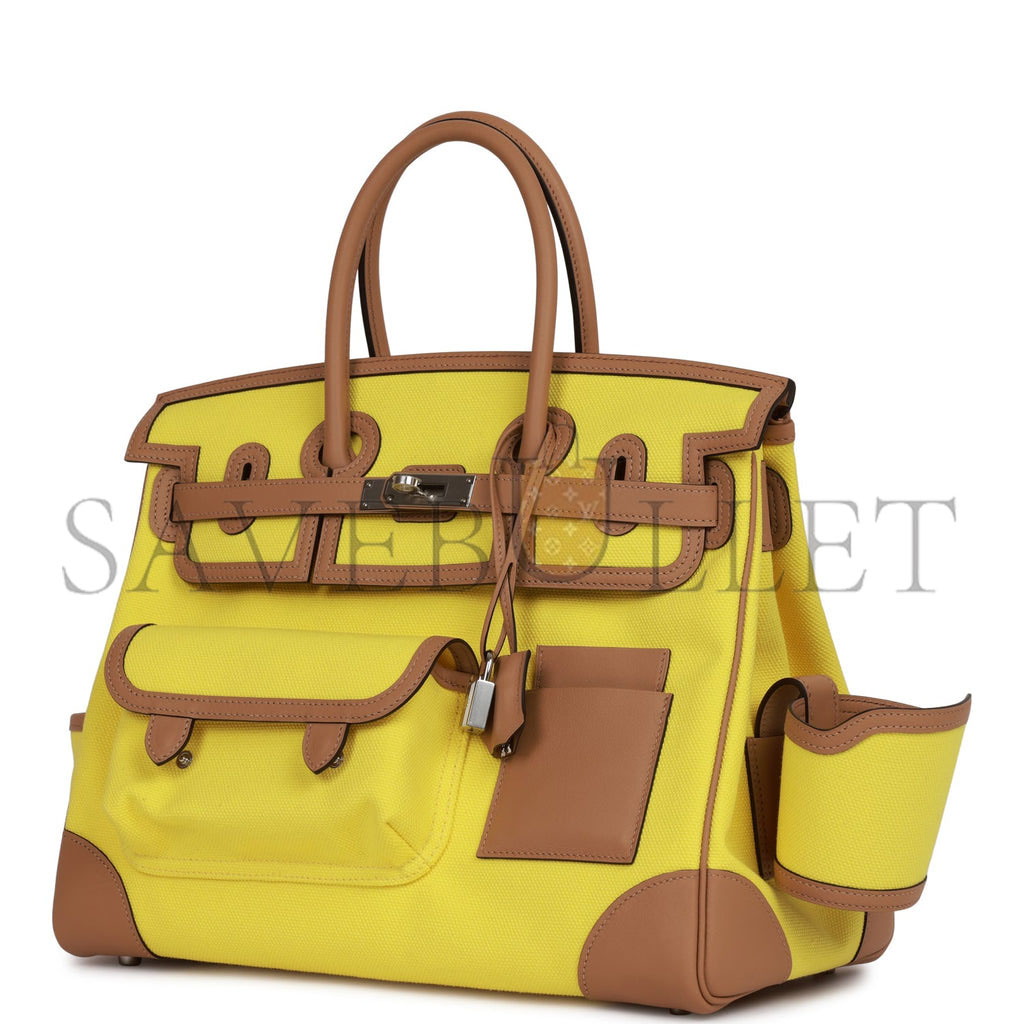 H**mes birkin cargo 35 jaune citron toile and chai swift palladium hardware 39728751083614 (35*28*18cm)
