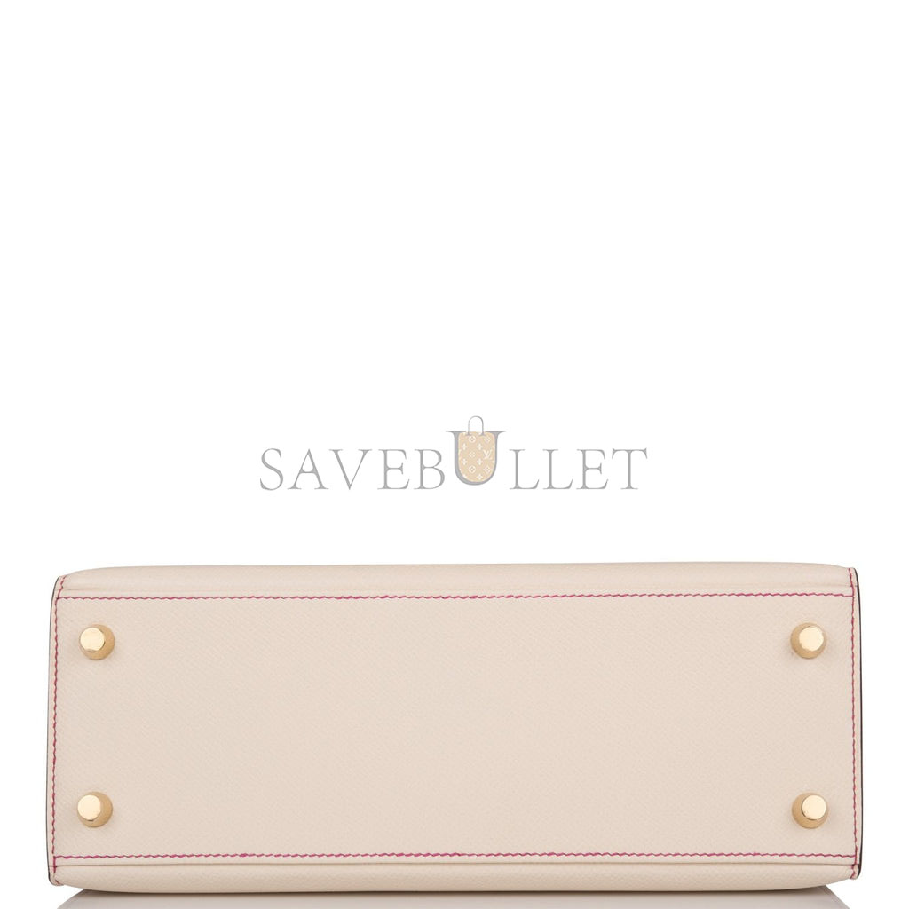 H**mes special order (hss) kelly sellier 25 rose pourpre and craie epsom brushed gold hardware handmade(25*17*7cm)