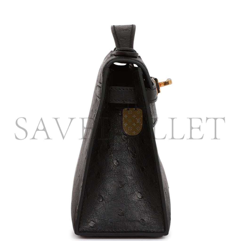 H**mes kelly pochette black ostrich gold hardware (22*12*13cm)