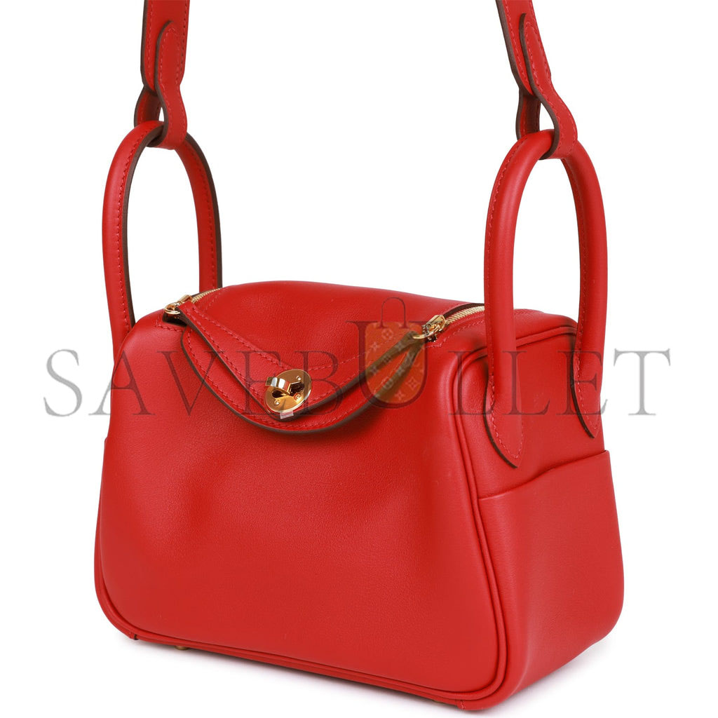 H**mes mini lindy rouge piment swift gold hardware (19*12.5*9)