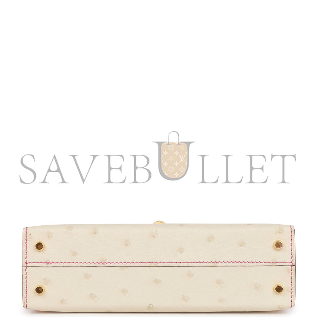H**mes special order (hss) kelly mini sellier 20 beton and rose tyrien ostrich gold hardware (19*12*5.5cm)