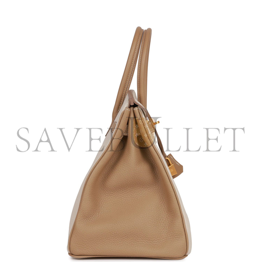H**mes special order (hss) birkin 35 craie and trench clemence brushed gold hardware (35*25*18cm)