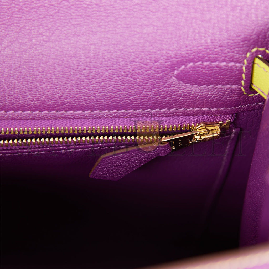 H**mes special order (hss) kelly sellier 25 anemone and lime chevre brushed gold hardware handmade (25*17*7)