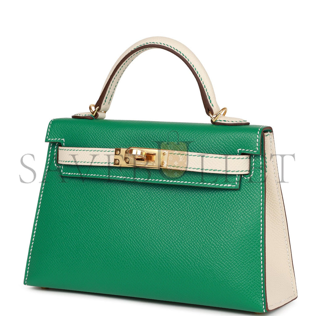H**mes special order (hss) kelly mini sellier 20 vert jade and craie epsom gold hardware (19*12*5.5cm)