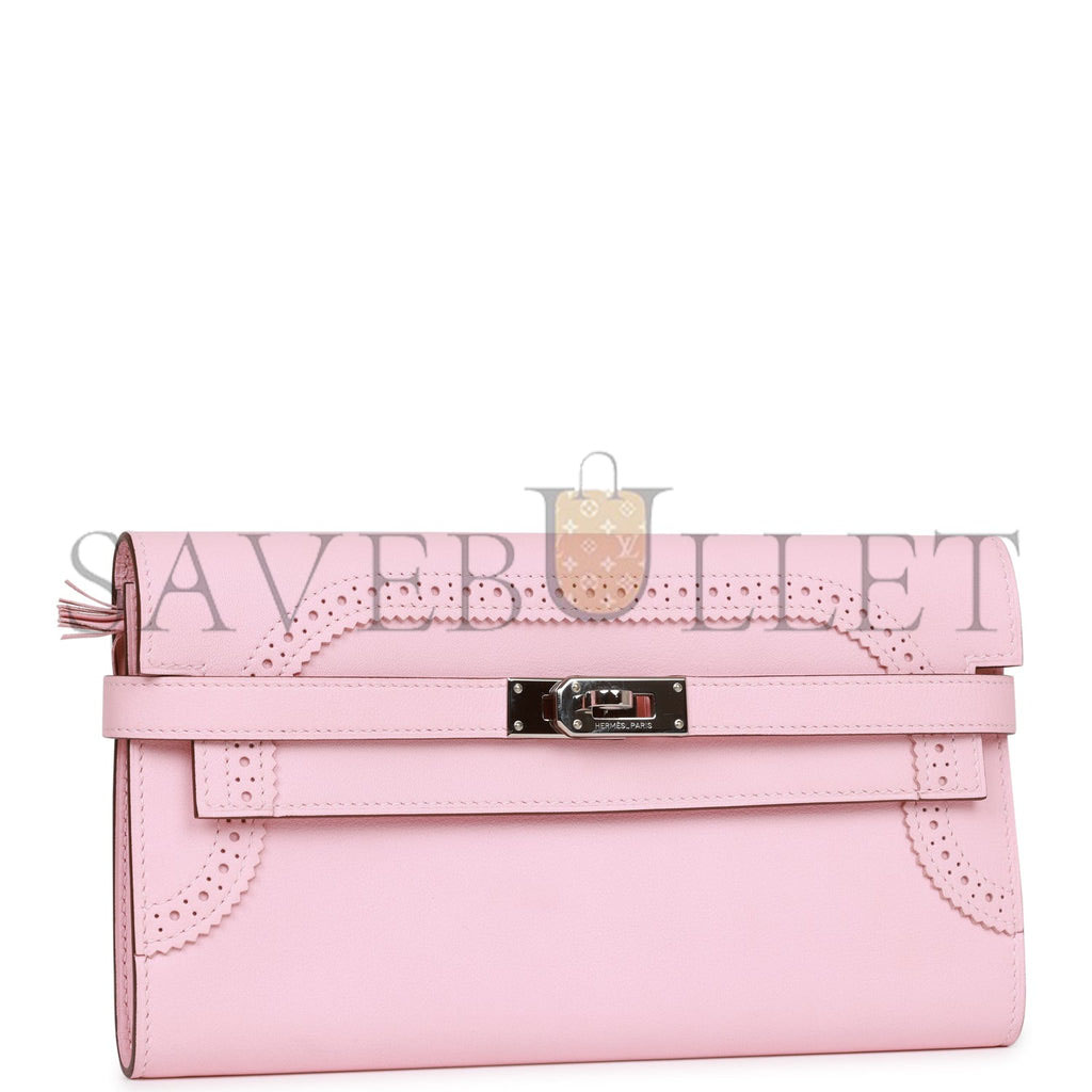 H**mes ghillies kelly wallet rose sakura swift palladium hardware (20cm)