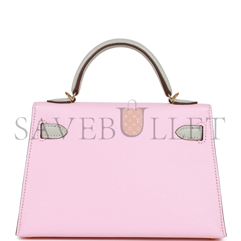 H**mes special order (hss) kelly sellier 20 rose sakura and gris perle chevre gold hardware (19*12*5.5cm)