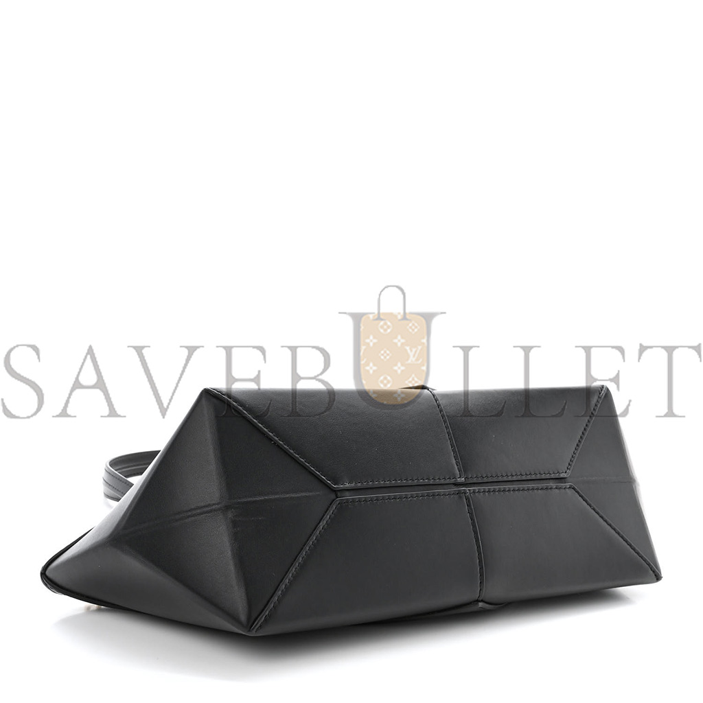 l*ew* shiny calfskin mini cropped puzzle fold tote black (28*13*13cm)