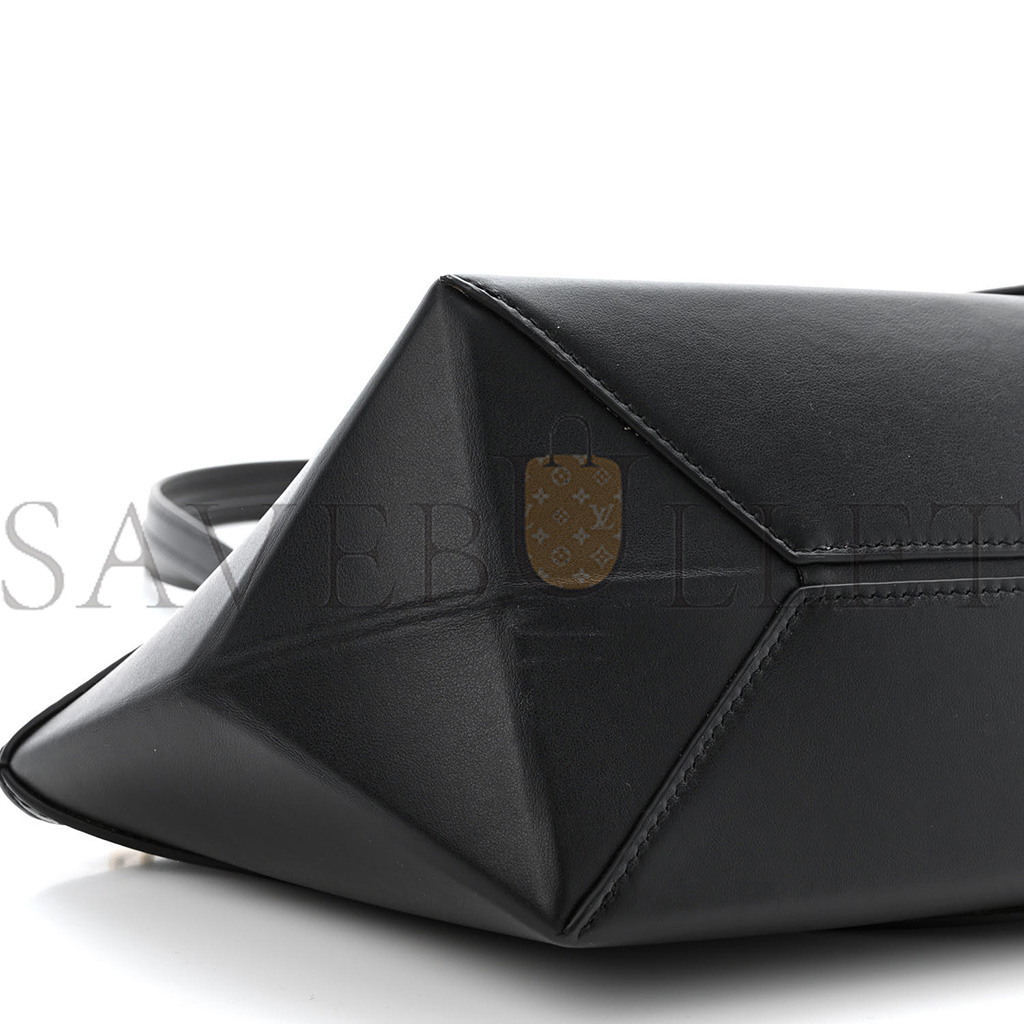 l*ew* shiny calfskin mini cropped puzzle fold tote black (28*13*13cm)