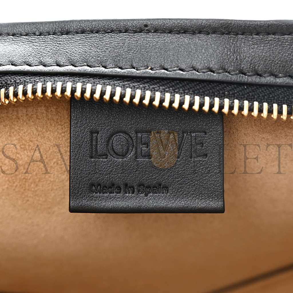 l*ew* shiny calfskin mini cropped puzzle fold tote black (28*13*13cm)