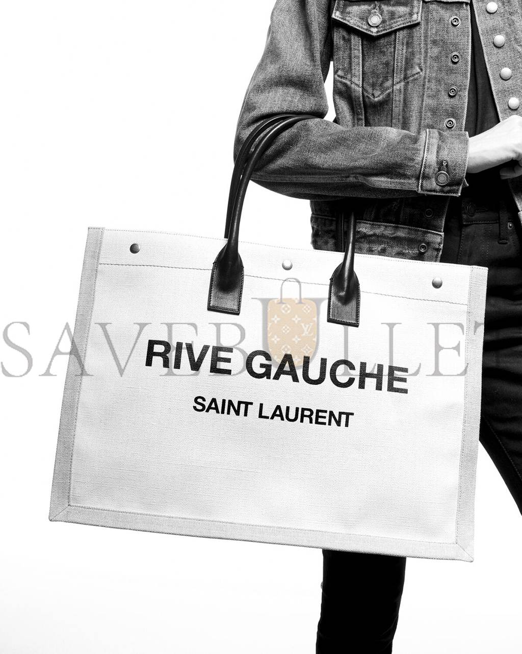 Y*L rive gauche tote bag in linen and leather 499290faabr9054 (48*36*16cm)