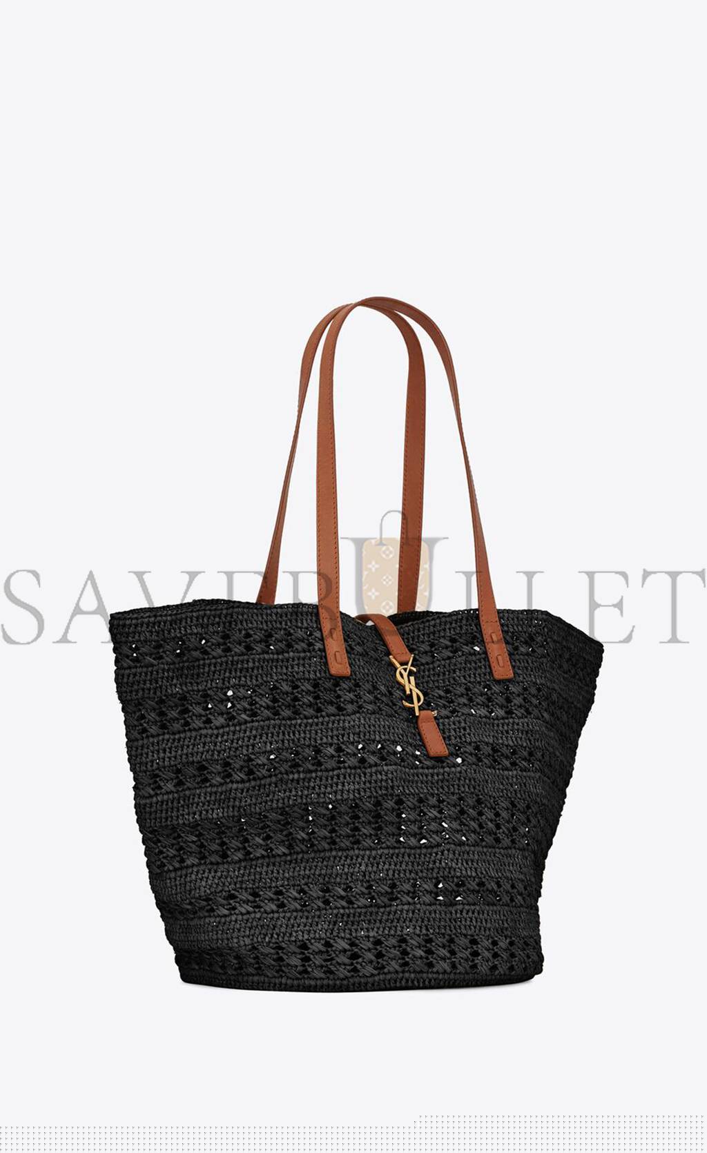Y*L panier medium bag in crochet raffia and smooth leather 688221gaaac1062 (48*30*26cm)