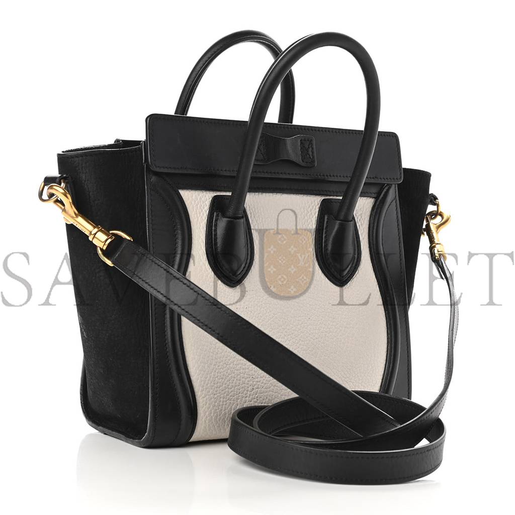 Ce**e bullhide calfskin nubuck bi-color nano luggage black white (20*20*10cm)