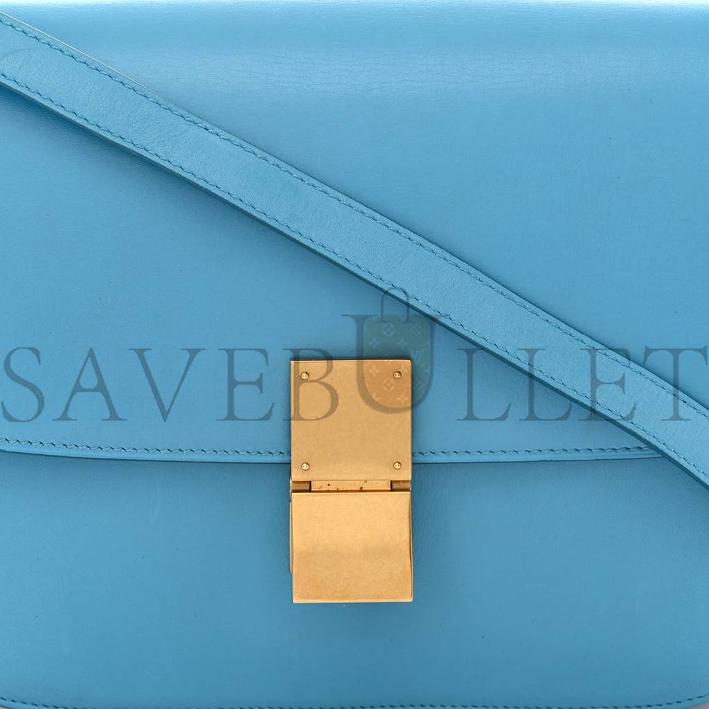 Ce**e box calfskin medium classic box flap bag blue (23*18*6cm)
