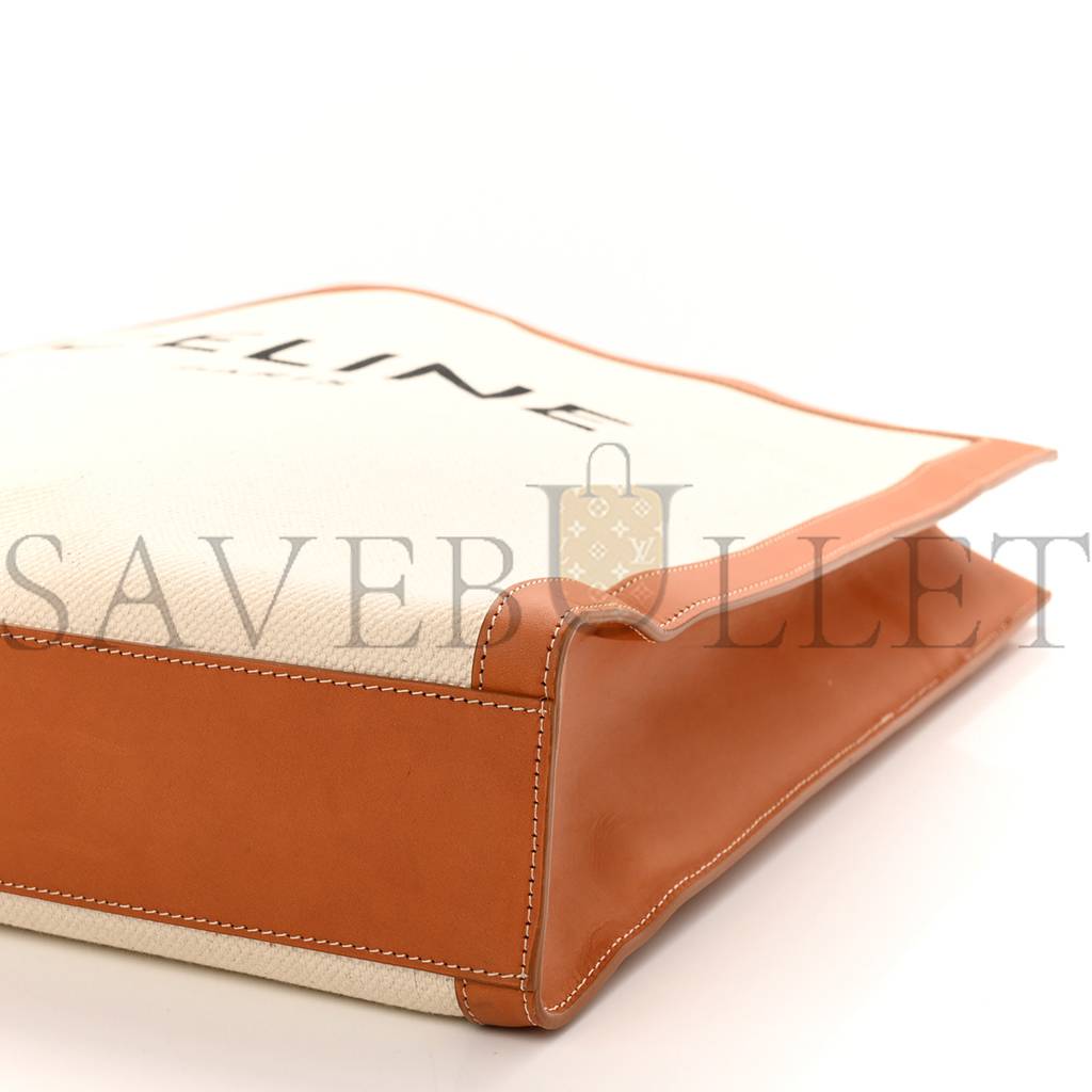 Ce**e canvas calfskin logo print vertical cabas natural tan (39*36*9cm)