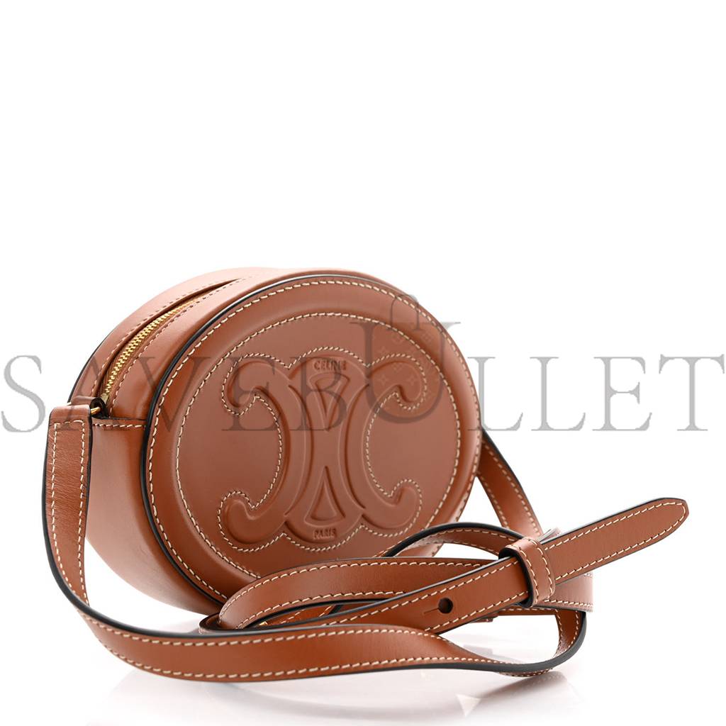 Ce**e smooth calfskin cuir triomphe oval crossbody purse tan (16*12*4cm)