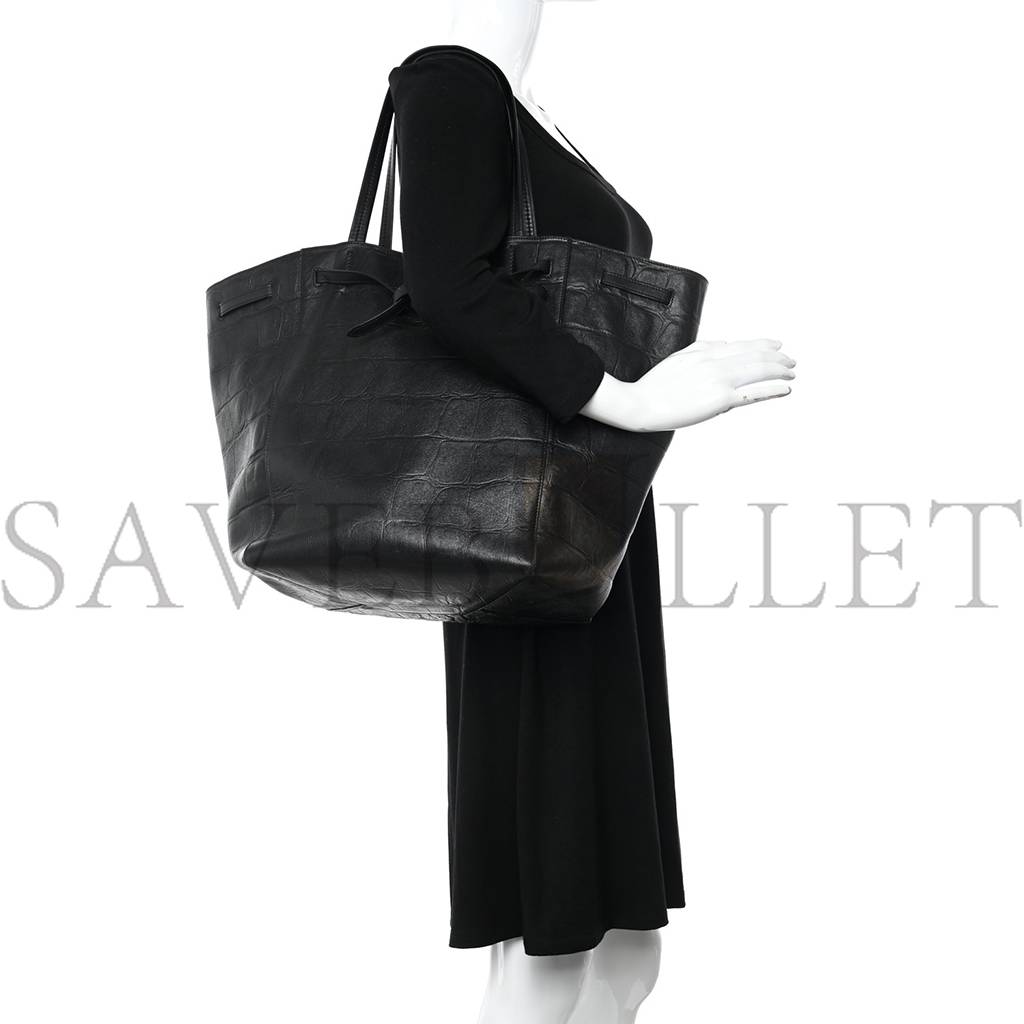 Ce**e crocodile embossed calfskin medium belt cabas phantom black (34*28*20cm)