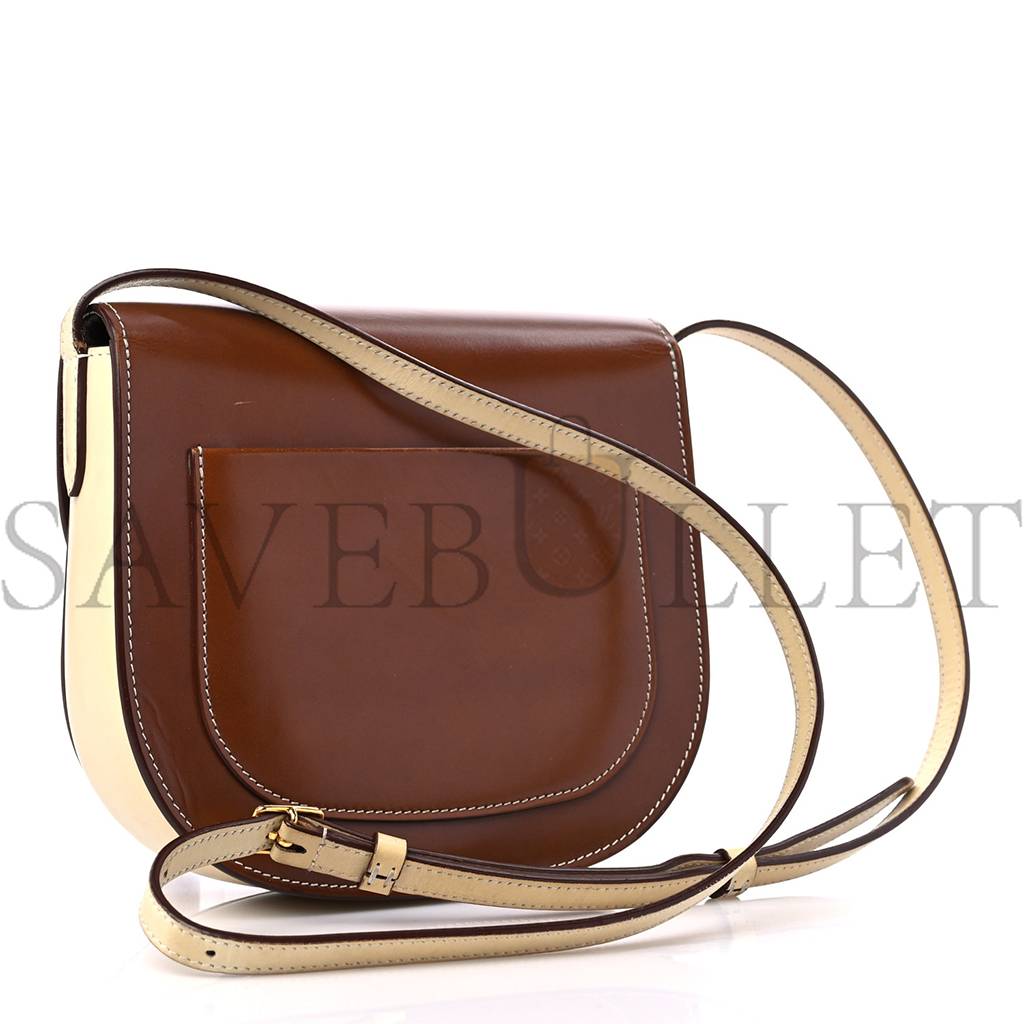 Ce**e glazed calfskin small bi-color trotteur chestnut (18*17*4cm)