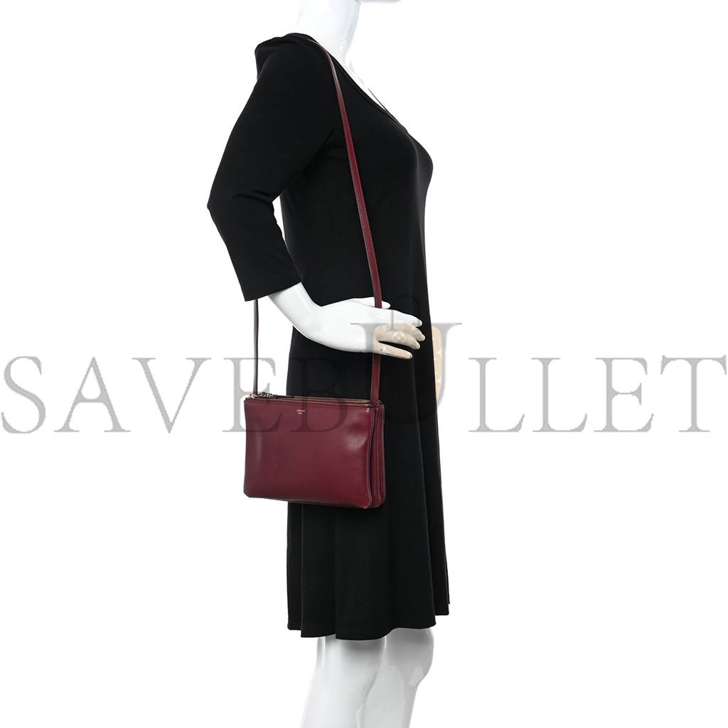 Ce**e smooth lambskin small trio crossbody bag burgundy (22*15*4cm)