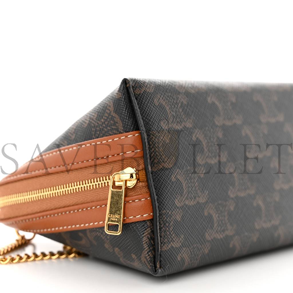 Ce**e triomphe canvas calfskin mini clutch on chain tan (17*11*9cm)