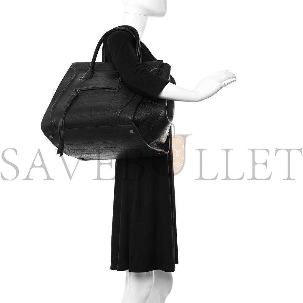 Ce**e crocodile embossed calfskin large phantom luggage black (34*32*25cm)