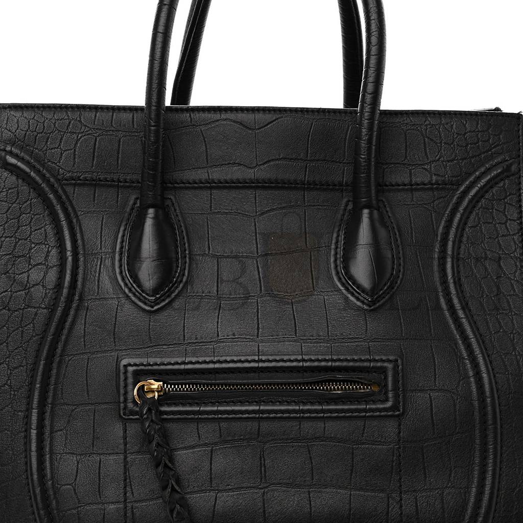 Ce**e crocodile embossed calfskin large phantom luggage black (34*32*25cm)