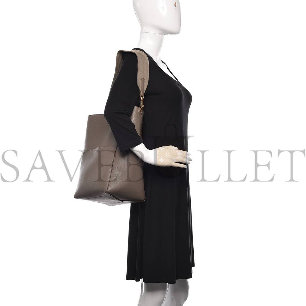 Ce**e soft grained calfskin sangle bucket bag taupe (28*23*17cm)