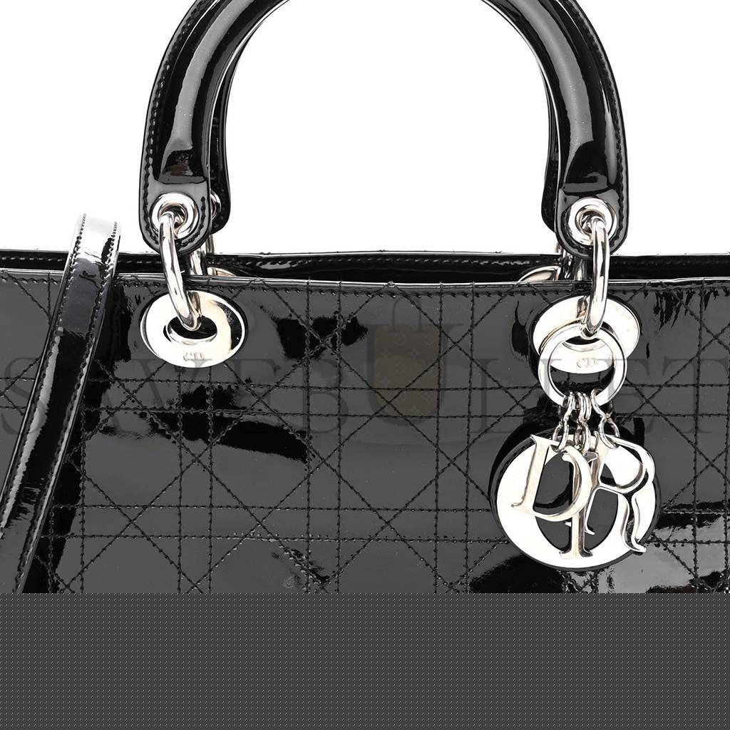 D*or patent cannage stitched large lady D*or black (32*25*11.4cm)