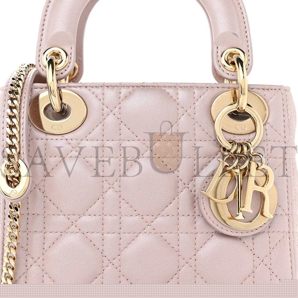 D*or metallic lambskin cannage mini lady D*or lotus (17*15*7.6cm)