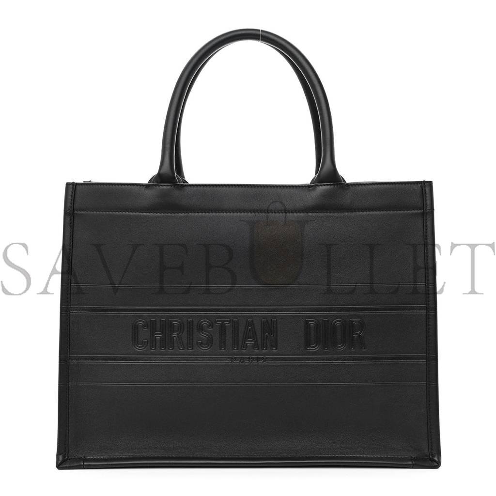 D*or calfskin embossed medium book tote black (36*27*17.1cm)