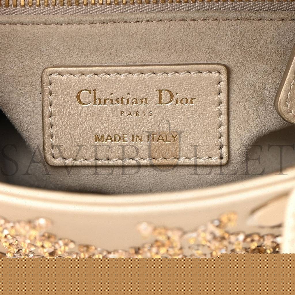 D*or metallic lambskin crystal cannage mini lady D*or platinum (17*15*7.6cm)