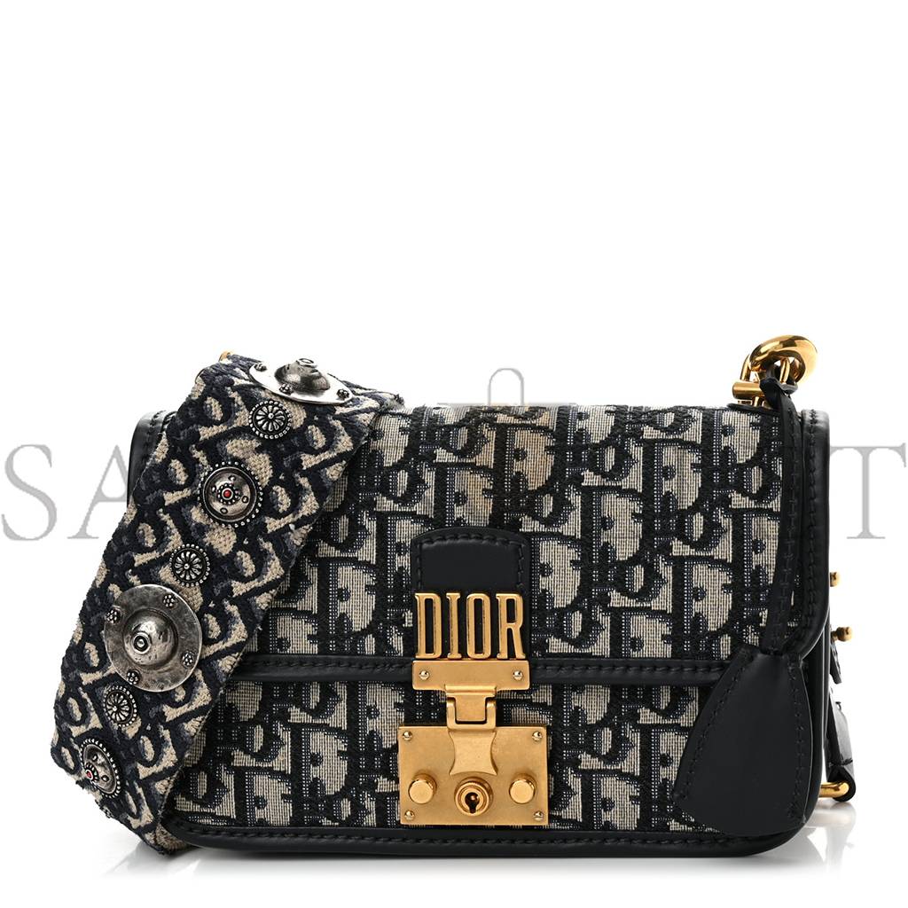 D*or oblique small D*oraddict flap bag navy blue (21*14*5.1cm)