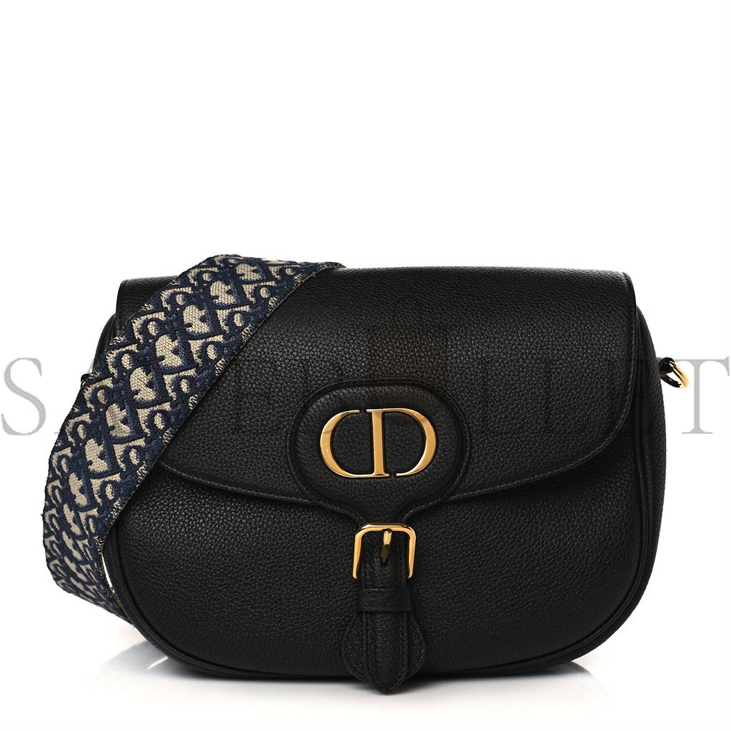 D*or grained calfskin large bobby flap black (26*20*8.9cm)